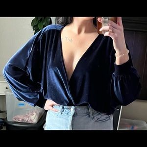 Blue velvet body suit